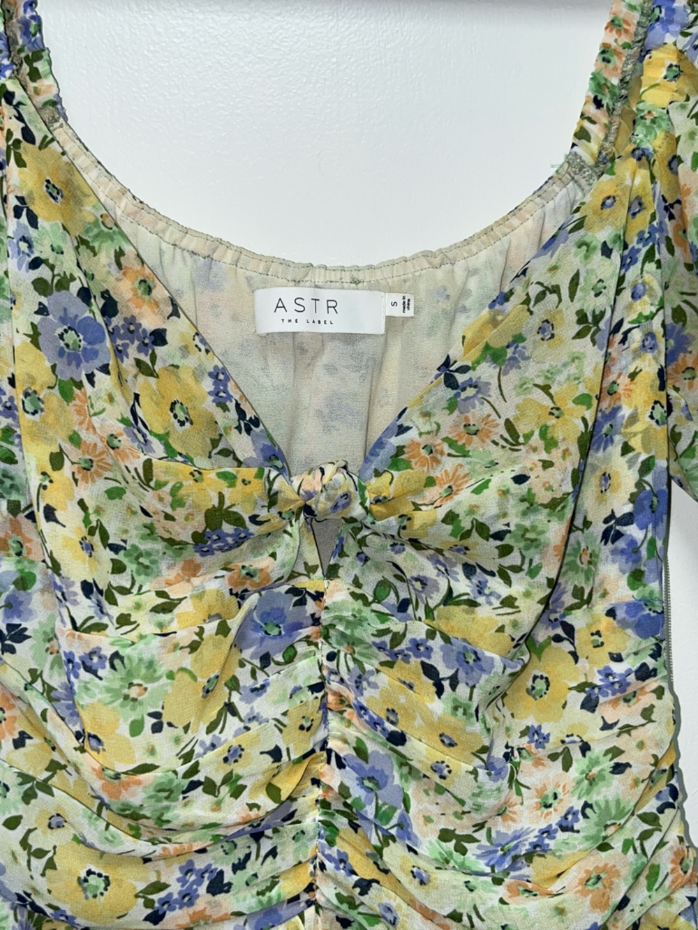 Astr Yellow Floral Puff-Sleeve Maxi Dress with Blue & Green Blooms - Picture 4 of 4